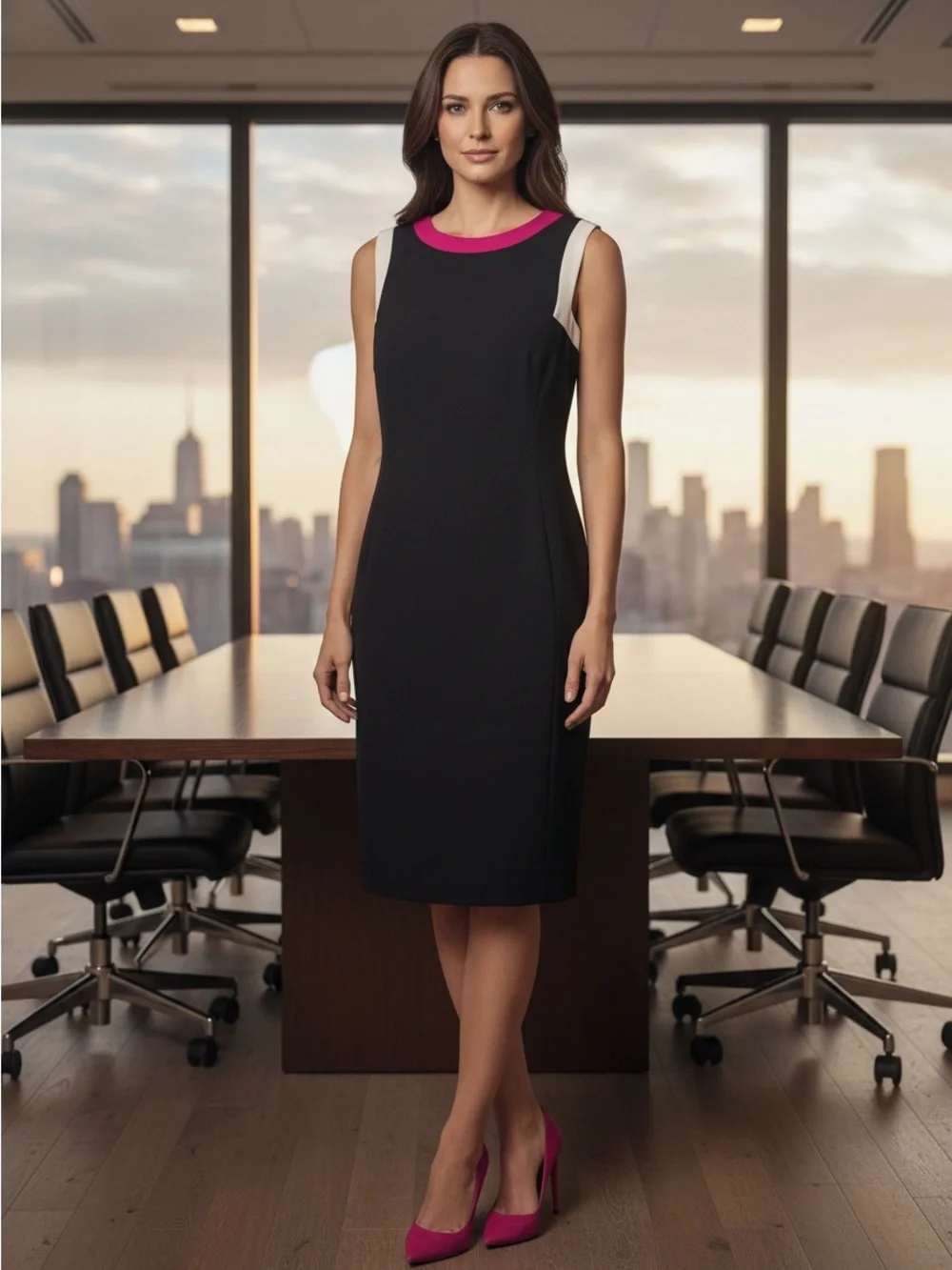 Lauren Ralph Lauren Women’s Sleeveless Black Sheath Dress Magenta & White 12